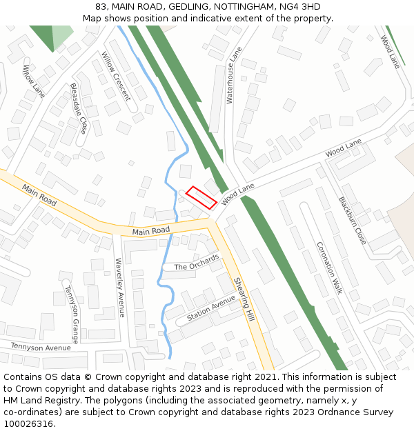 83, MAIN ROAD, GEDLING, NOTTINGHAM, NG4 3HD: Location map and indicative extent of plot