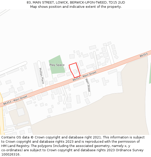 83, MAIN STREET, LOWICK, BERWICK-UPON-TWEED, TD15 2UD: Location map and indicative extent of plot