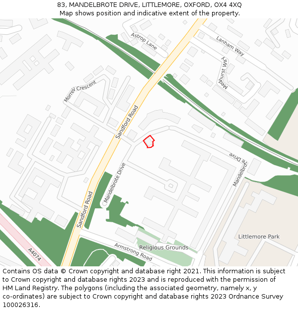 83, MANDELBROTE DRIVE, LITTLEMORE, OXFORD, OX4 4XQ: Location map and indicative extent of plot