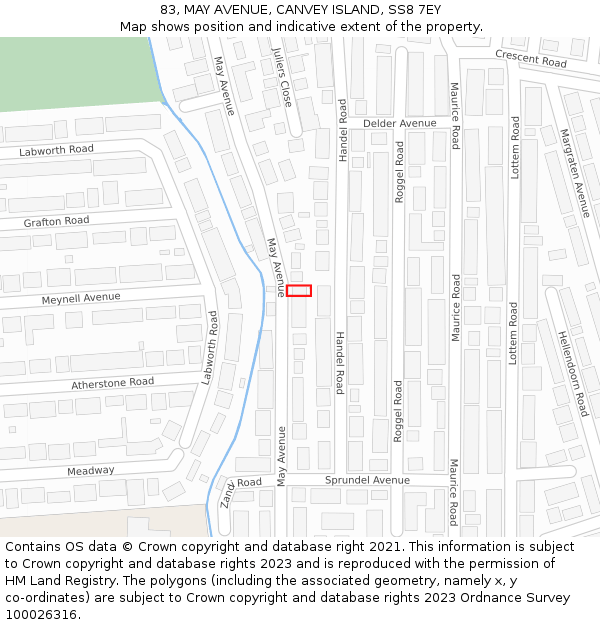 83, MAY AVENUE, CANVEY ISLAND, SS8 7EY: Location map and indicative extent of plot