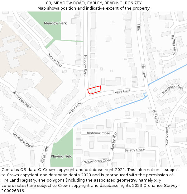 83, MEADOW ROAD, EARLEY, READING, RG6 7EY: Location map and indicative extent of plot