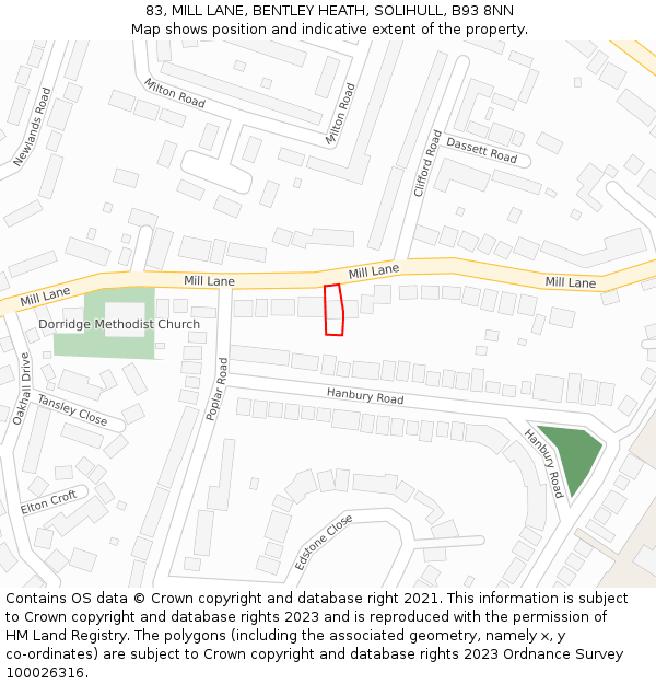 83, MILL LANE, BENTLEY HEATH, SOLIHULL, B93 8NN: Location map and indicative extent of plot