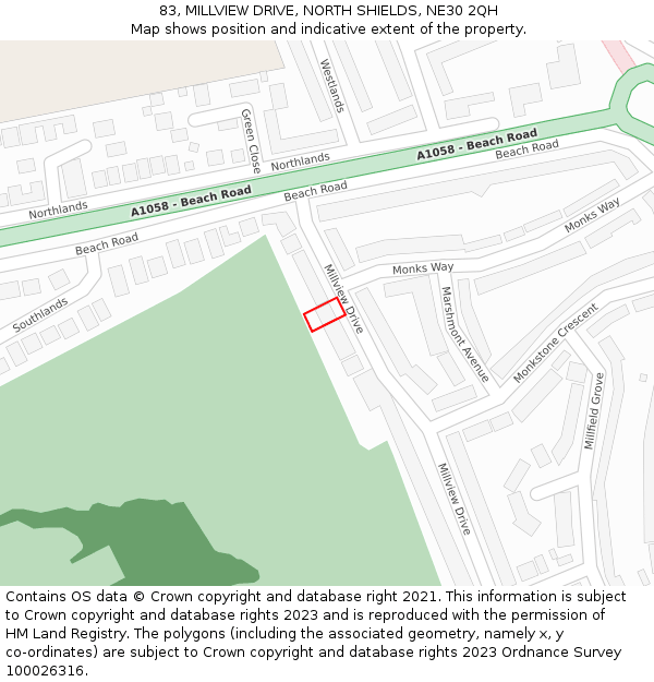 83, MILLVIEW DRIVE, NORTH SHIELDS, NE30 2QH: Location map and indicative extent of plot