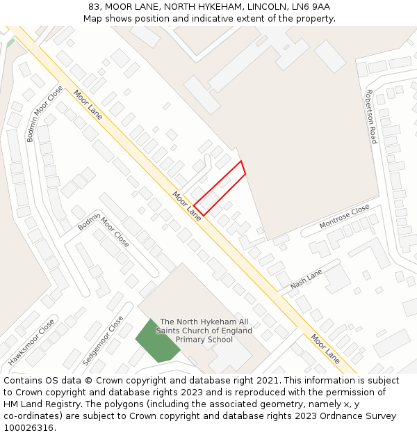 83, MOOR LANE, NORTH HYKEHAM, LINCOLN, LN6 9AA: Location map and indicative extent of plot