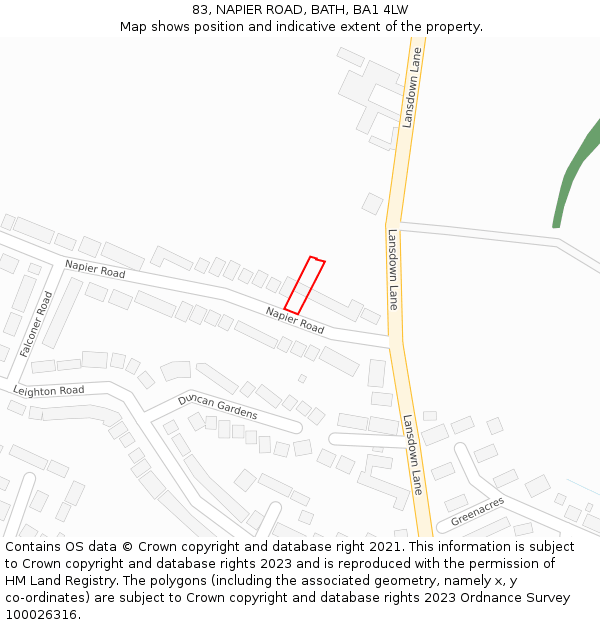 83, NAPIER ROAD, BATH, BA1 4LW: Location map and indicative extent of plot