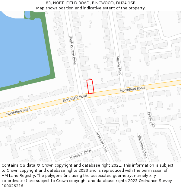 83, NORTHFIELD ROAD, RINGWOOD, BH24 1SR: Location map and indicative extent of plot