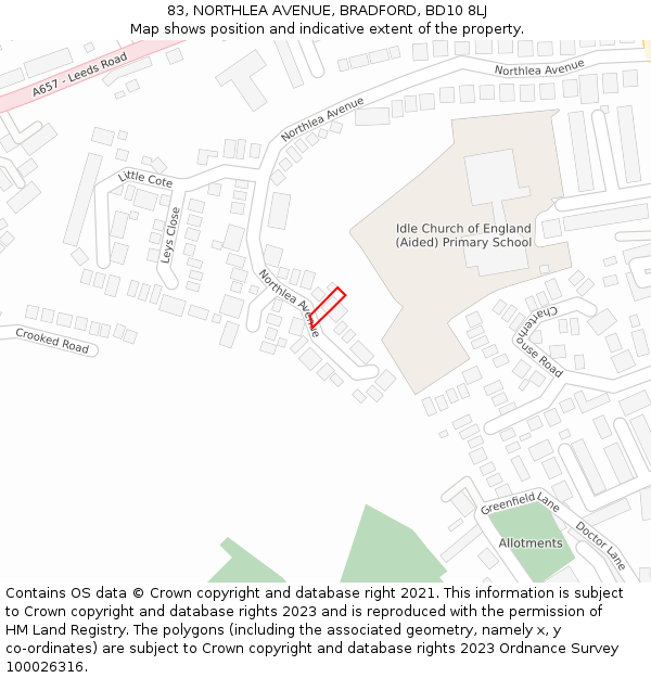 83, NORTHLEA AVENUE, BRADFORD, BD10 8LJ: Location map and indicative extent of plot