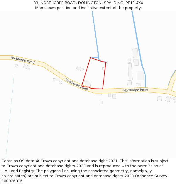 83, NORTHORPE ROAD, DONINGTON, SPALDING, PE11 4XX: Location map and indicative extent of plot