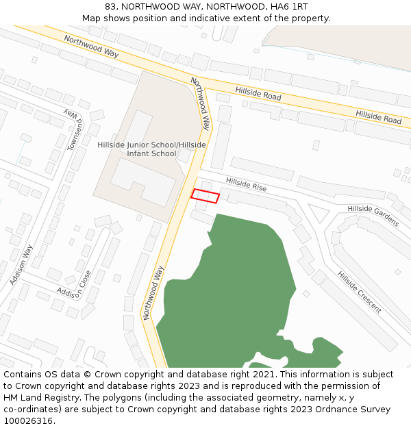 83, NORTHWOOD WAY, NORTHWOOD, HA6 1RT: Location map and indicative extent of plot
