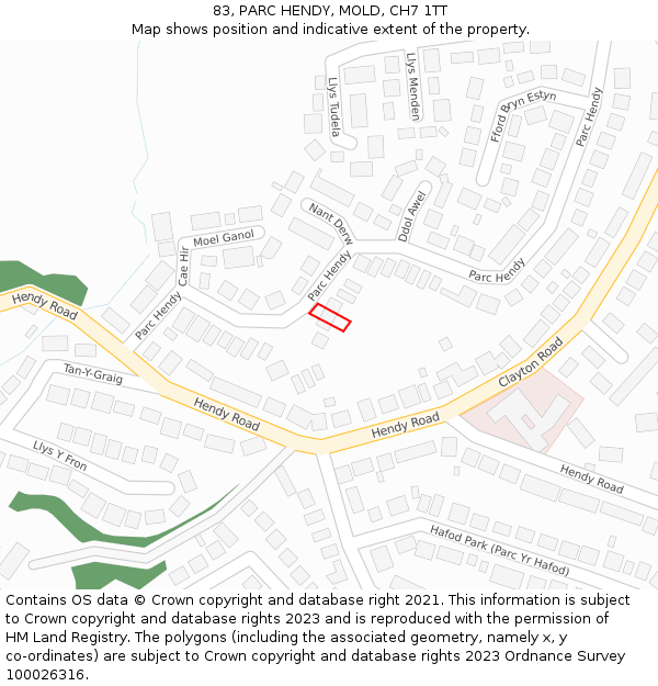 83, PARC HENDY, MOLD, CH7 1TT: Location map and indicative extent of plot