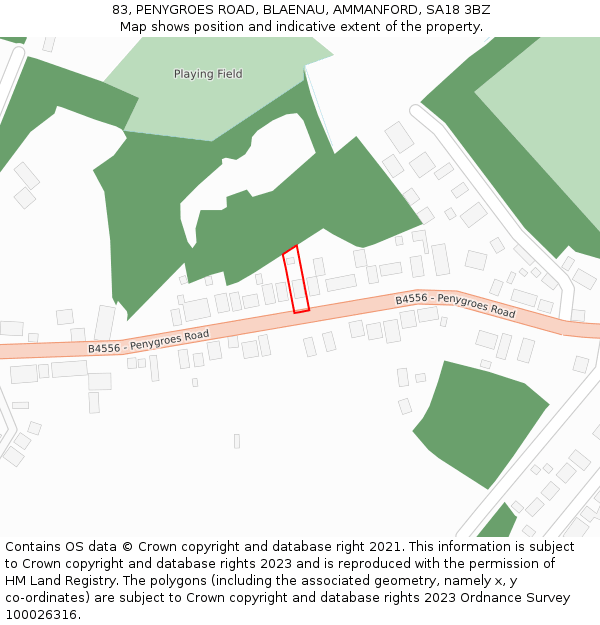 83, PENYGROES ROAD, BLAENAU, AMMANFORD, SA18 3BZ: Location map and indicative extent of plot