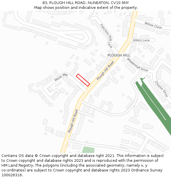 83, PLOUGH HILL ROAD, NUNEATON, CV10 9NY: Location map and indicative extent of plot