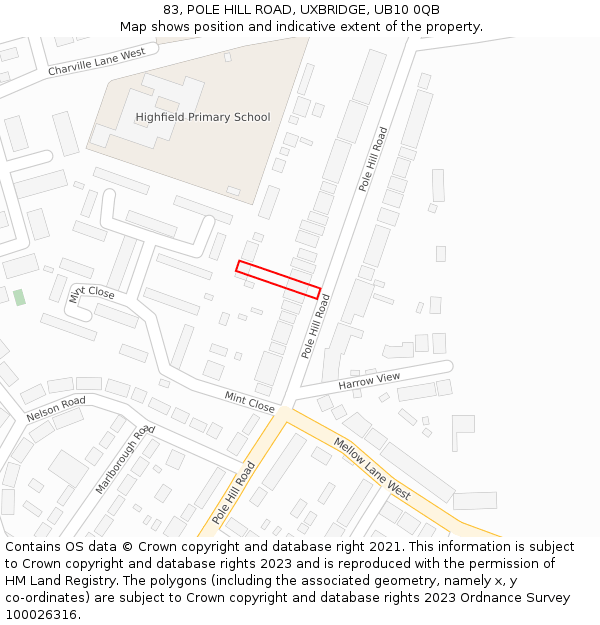 83, POLE HILL ROAD, UXBRIDGE, UB10 0QB: Location map and indicative extent of plot