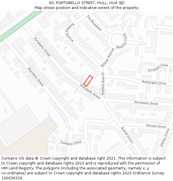 83, PORTOBELLO STREET, HULL, HU9 3JD: Location map and indicative extent of plot
