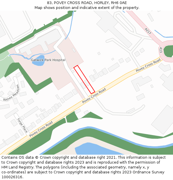 83, POVEY CROSS ROAD, HORLEY, RH6 0AE: Location map and indicative extent of plot