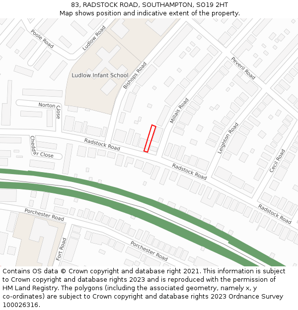 83, RADSTOCK ROAD, SOUTHAMPTON, SO19 2HT: Location map and indicative extent of plot