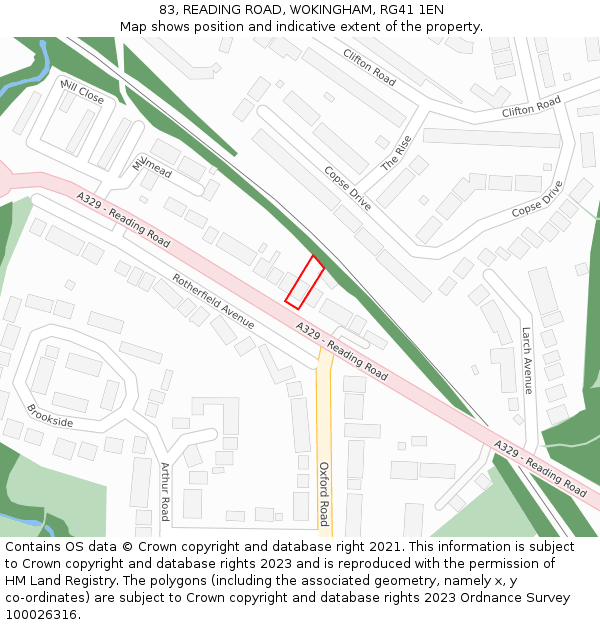 83, READING ROAD, WOKINGHAM, RG41 1EN: Location map and indicative extent of plot