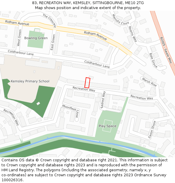 83, RECREATION WAY, KEMSLEY, SITTINGBOURNE, ME10 2TG: Location map and indicative extent of plot