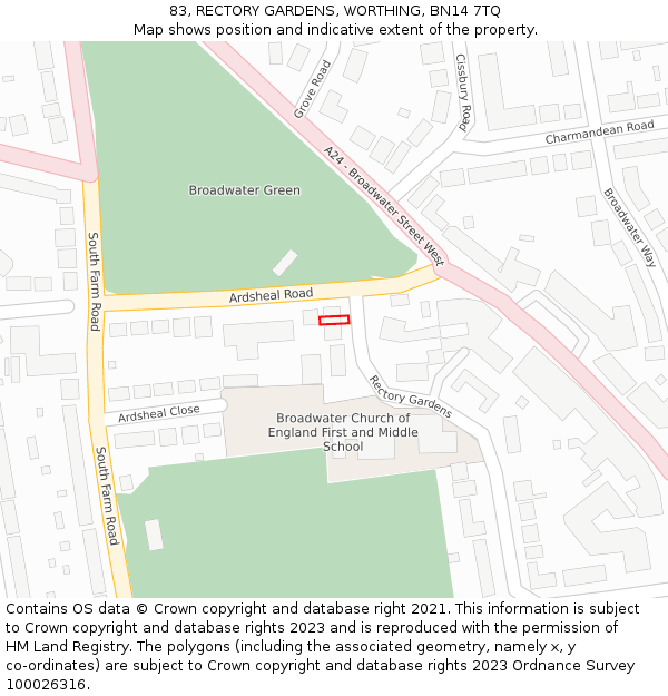83, RECTORY GARDENS, WORTHING, BN14 7TQ: Location map and indicative extent of plot