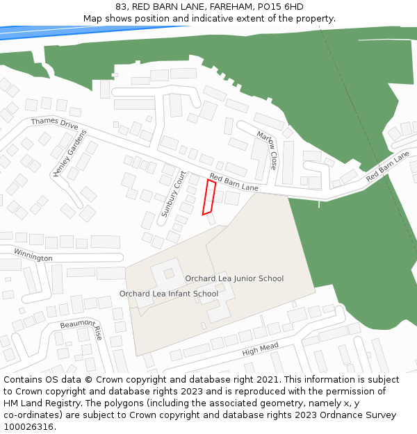 83, RED BARN LANE, FAREHAM, PO15 6HD: Location map and indicative extent of plot