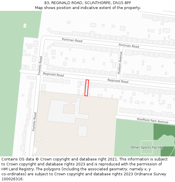 83, REGINALD ROAD, SCUNTHORPE, DN15 8PF: Location map and indicative extent of plot