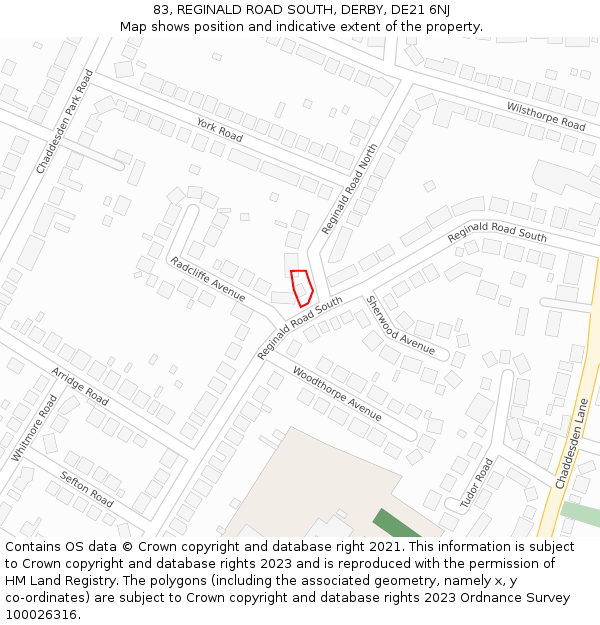 83, REGINALD ROAD SOUTH, DERBY, DE21 6NJ: Location map and indicative extent of plot