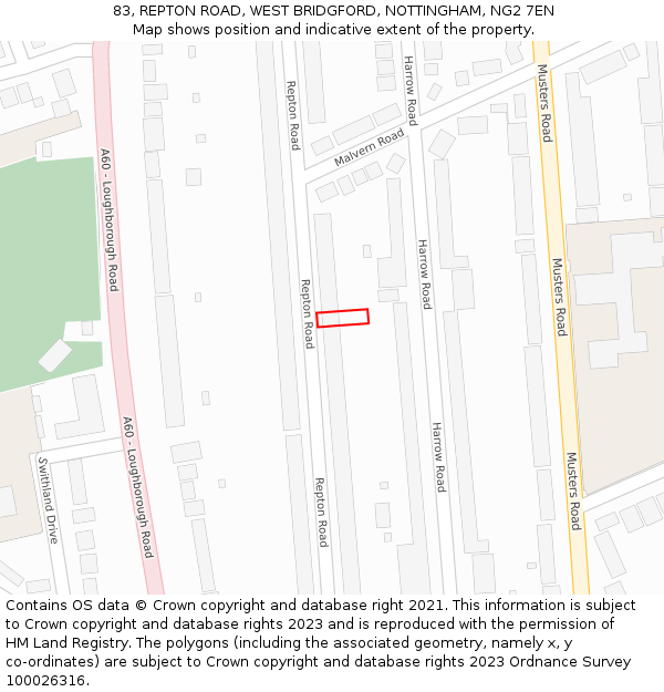 83, REPTON ROAD, WEST BRIDGFORD, NOTTINGHAM, NG2 7EN: Location map and indicative extent of plot