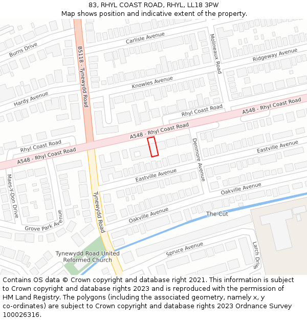 83, RHYL COAST ROAD, RHYL, LL18 3PW: Location map and indicative extent of plot