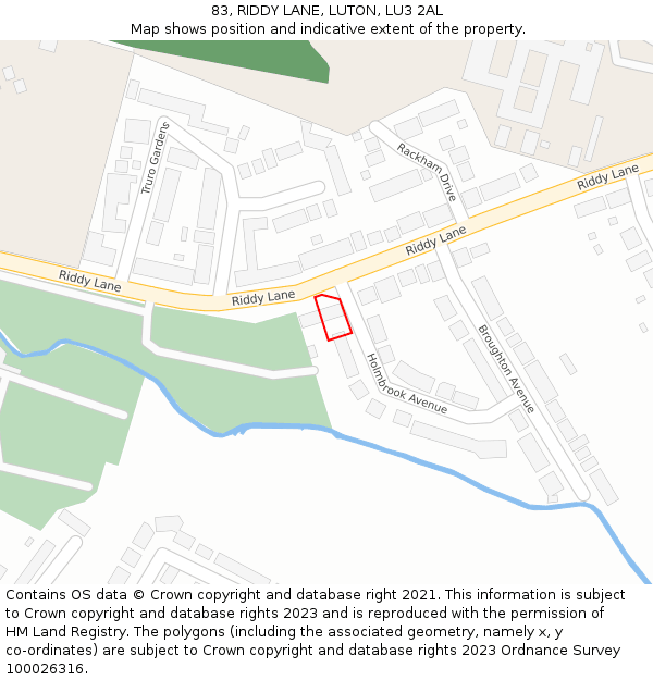 83, RIDDY LANE, LUTON, LU3 2AL: Location map and indicative extent of plot