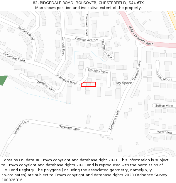 83, RIDGEDALE ROAD, BOLSOVER, CHESTERFIELD, S44 6TX: Location map and indicative extent of plot