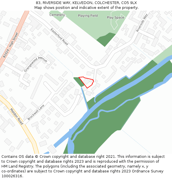 83, RIVERSIDE WAY, KELVEDON, COLCHESTER, CO5 9LX: Location map and indicative extent of plot