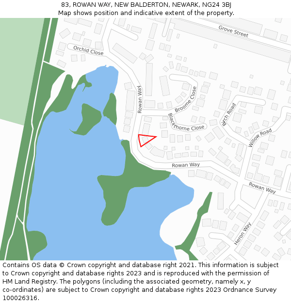 83, ROWAN WAY, NEW BALDERTON, NEWARK, NG24 3BJ: Location map and indicative extent of plot