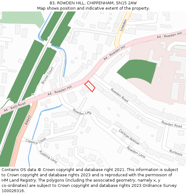 83, ROWDEN HILL, CHIPPENHAM, SN15 2AW: Location map and indicative extent of plot