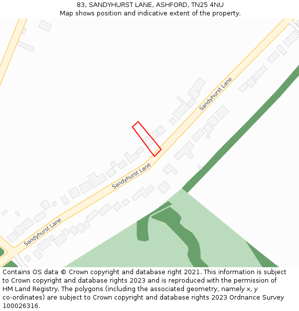 83, SANDYHURST LANE, ASHFORD, TN25 4NU: Location map and indicative extent of plot