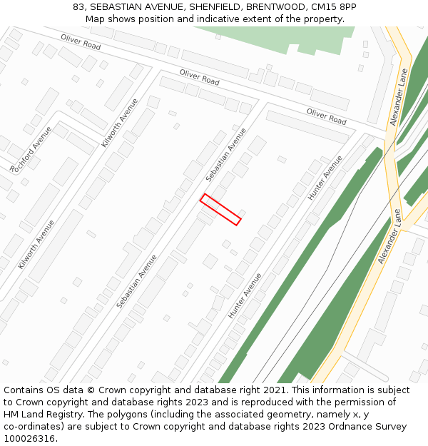 83, SEBASTIAN AVENUE, SHENFIELD, BRENTWOOD, CM15 8PP: Location map and indicative extent of plot
