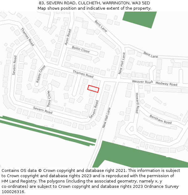 83, SEVERN ROAD, CULCHETH, WARRINGTON, WA3 5ED: Location map and indicative extent of plot