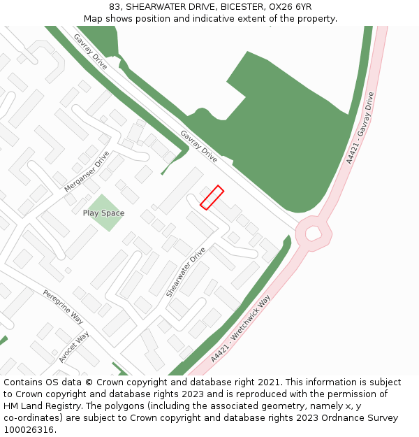 83, SHEARWATER DRIVE, BICESTER, OX26 6YR: Location map and indicative extent of plot