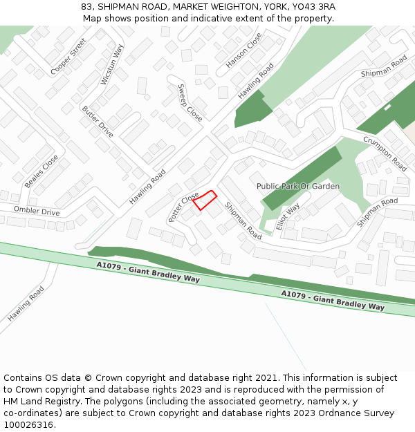 83, SHIPMAN ROAD, MARKET WEIGHTON, YORK, YO43 3RA: Location map and indicative extent of plot