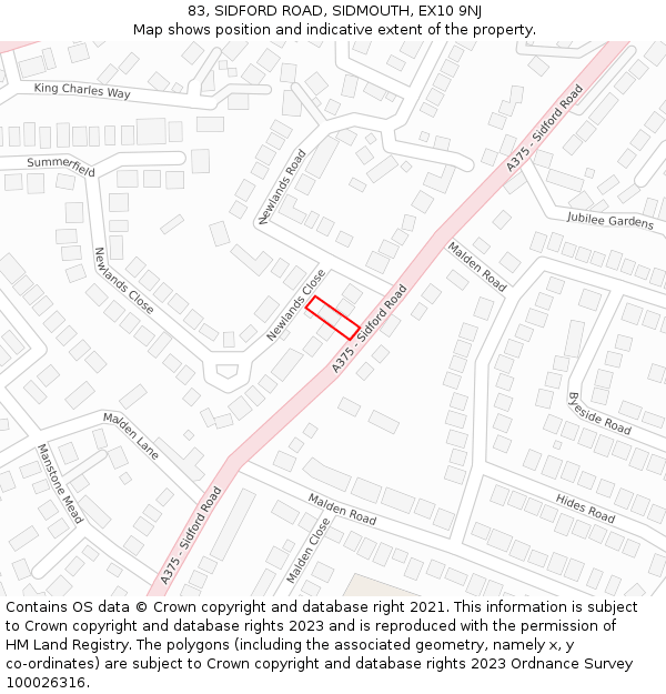 83, SIDFORD ROAD, SIDMOUTH, EX10 9NJ: Location map and indicative extent of plot
