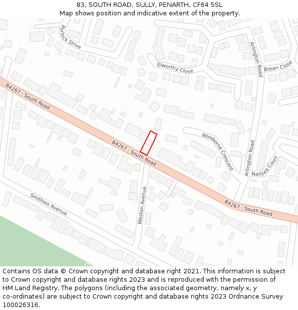 83, SOUTH ROAD, SULLY, PENARTH, CF64 5SL: Location map and indicative extent of plot