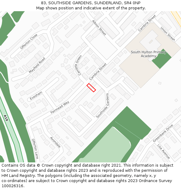 83, SOUTHSIDE GARDENS, SUNDERLAND, SR4 0NP: Location map and indicative extent of plot