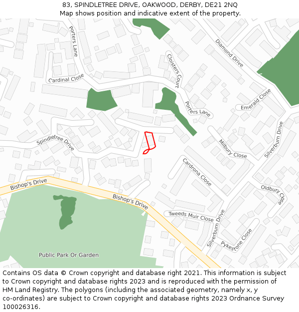 83, SPINDLETREE DRIVE, OAKWOOD, DERBY, DE21 2NQ: Location map and indicative extent of plot