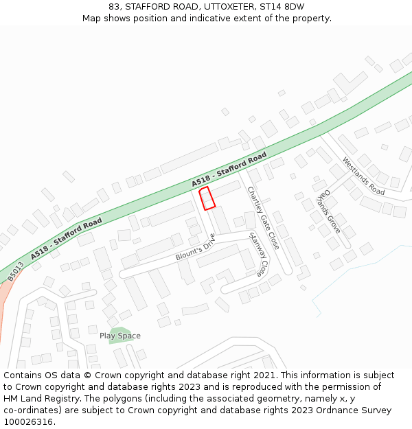 83, STAFFORD ROAD, UTTOXETER, ST14 8DW: Location map and indicative extent of plot