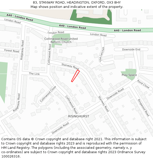 83, STANWAY ROAD, HEADINGTON, OXFORD, OX3 8HY: Location map and indicative extent of plot