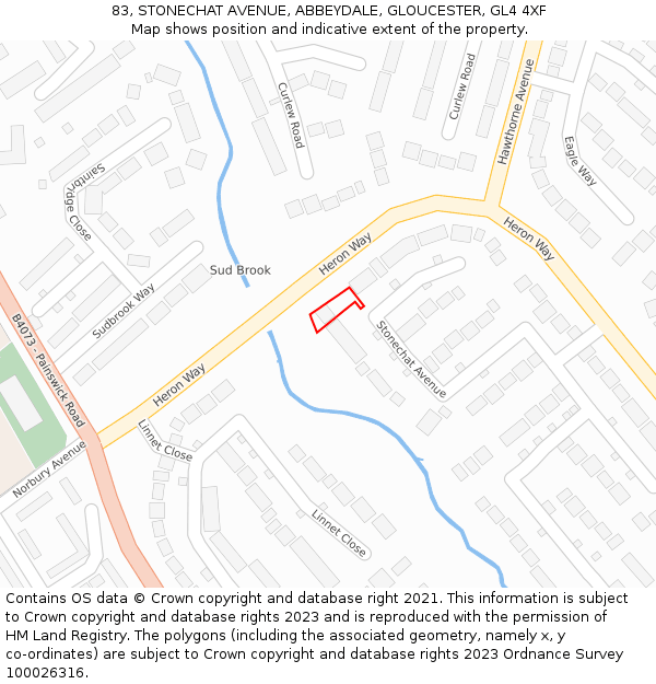 83, STONECHAT AVENUE, ABBEYDALE, GLOUCESTER, GL4 4XF: Location map and indicative extent of plot
