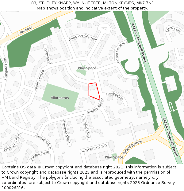 83, STUDLEY KNAPP, WALNUT TREE, MILTON KEYNES, MK7 7NF: Location map and indicative extent of plot