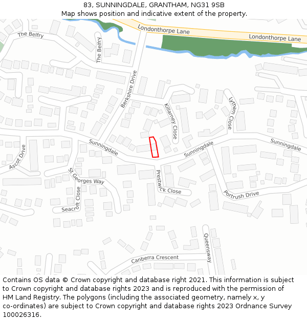 83, SUNNINGDALE, GRANTHAM, NG31 9SB: Location map and indicative extent of plot