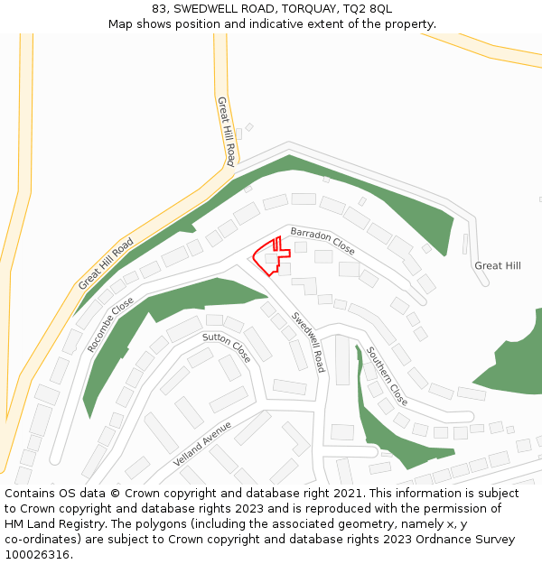 83, SWEDWELL ROAD, TORQUAY, TQ2 8QL: Location map and indicative extent of plot