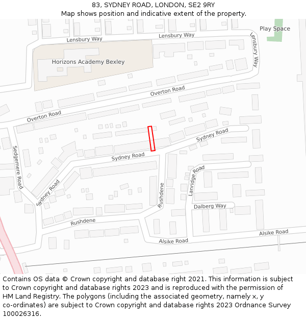 83, SYDNEY ROAD, LONDON, SE2 9RY: Location map and indicative extent of plot