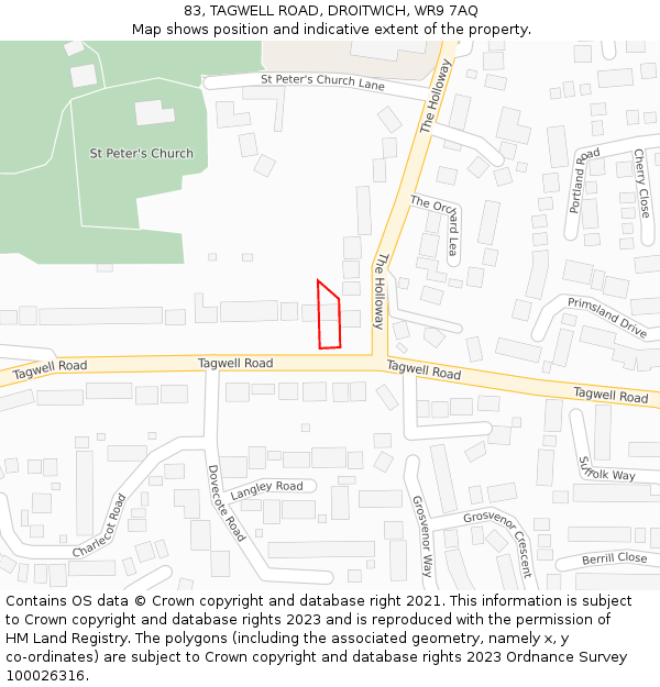 83, TAGWELL ROAD, DROITWICH, WR9 7AQ: Location map and indicative extent of plot